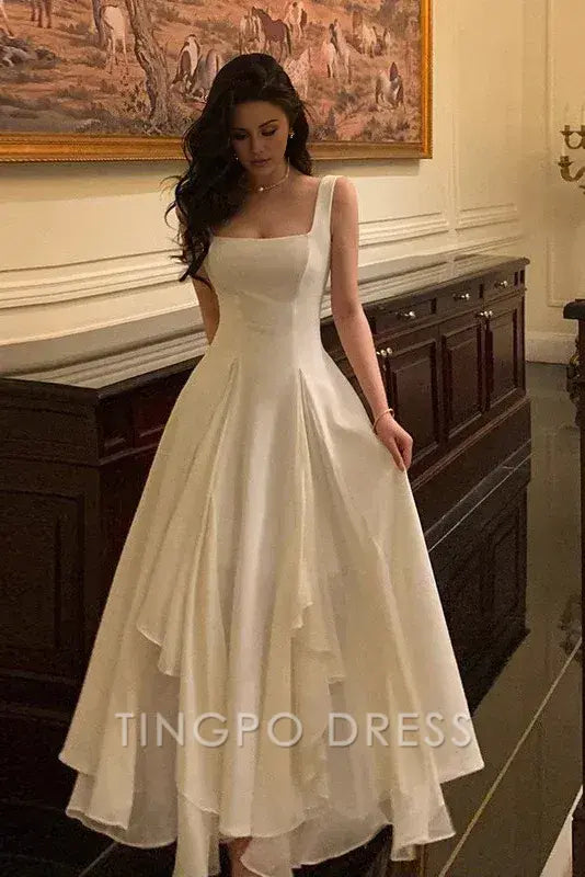 TingPo Wholesale A Line Square Neck Prom Dress Elegant Evening Gown