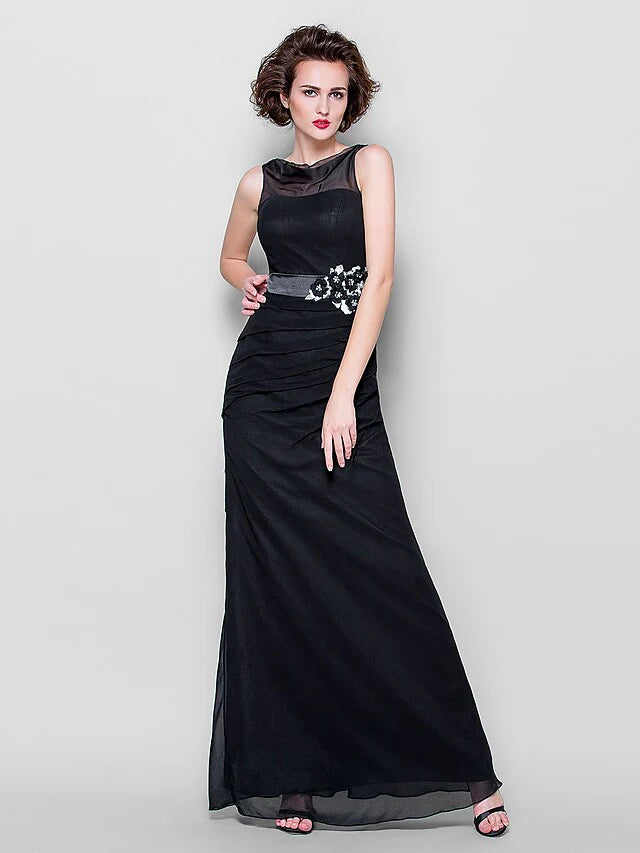 Wholesale Mother of the Bride Dress Cowl Neck Floor Length Georgette Sleeveless with Sash Ribbon Beading Appliques