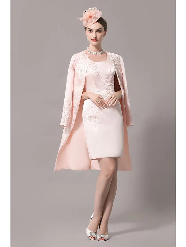 Wholesale Mother of the Bride Dress Plus Size Elegant Scoop Neck Knee Length Satin Sleeveless with Beading Appliques