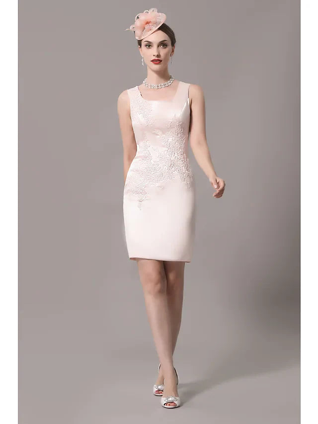 Wholesale Mother of the Bride Dress Plus Size Elegant Scoop Neck Knee Length Satin Sleeveless with Beading Appliques