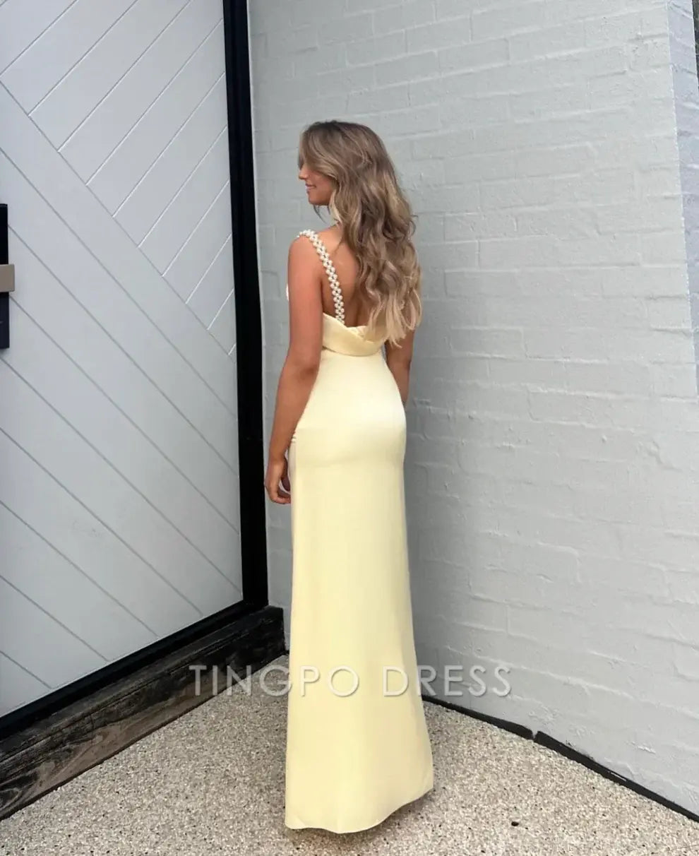 TingPo Wholesale A line Backless Evening Party Dress Silk Satin Long Prom Dress