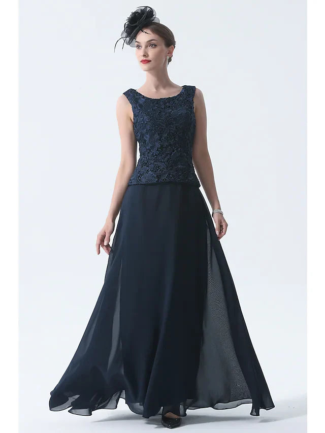 Wholesale Two Piece A-Line Mother of the Bride Dress Elegant Square Neck Floor Length Chiffon 3/4 Length Sleeve with Embroidery