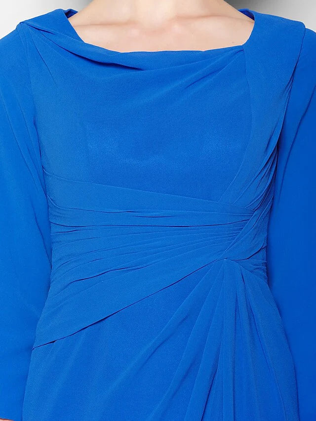 Wholesale Mother of the Bride Dress Scoop Neck Knee Length Chiffon 3/4 Length Sleeve with Criss Cross