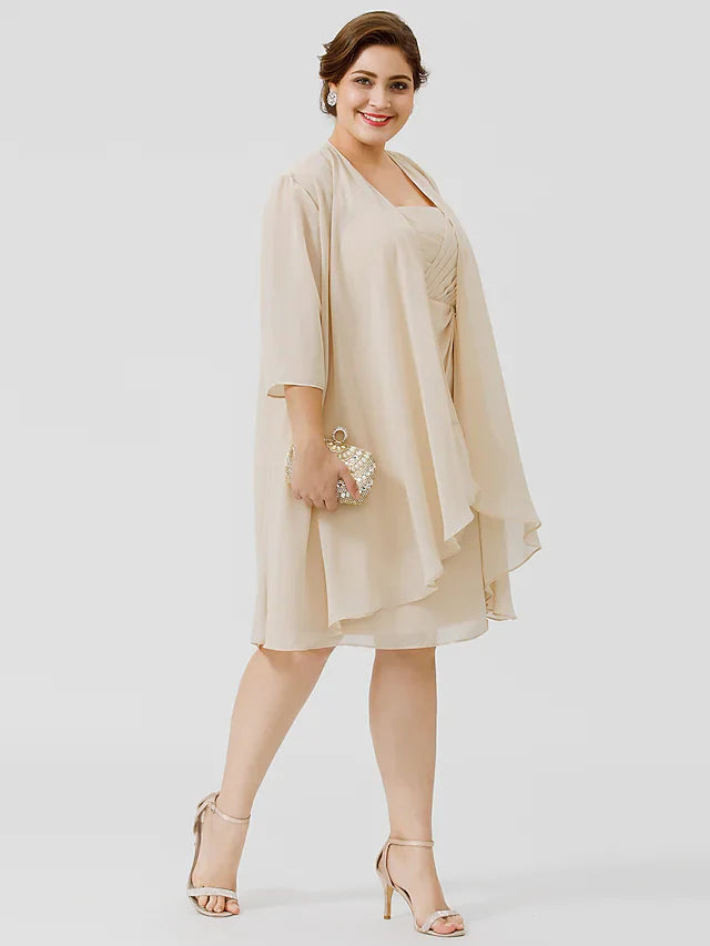 Wholesale Mother of the Bride Dress Plus Size Elegant Straps Knee Length Chiffon Sheer Lace Sleeveless with Criss Cross