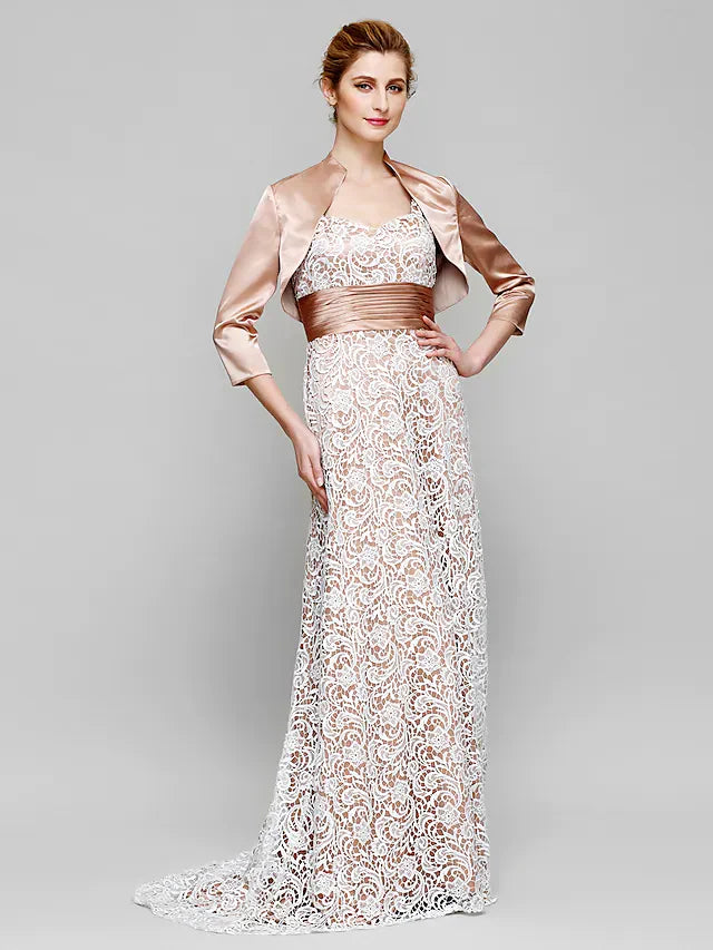 Wholesale Mother of the Bride Dress Convertible Dress Straps Lace Charmeuse Length Sleeve with Lace Ruched