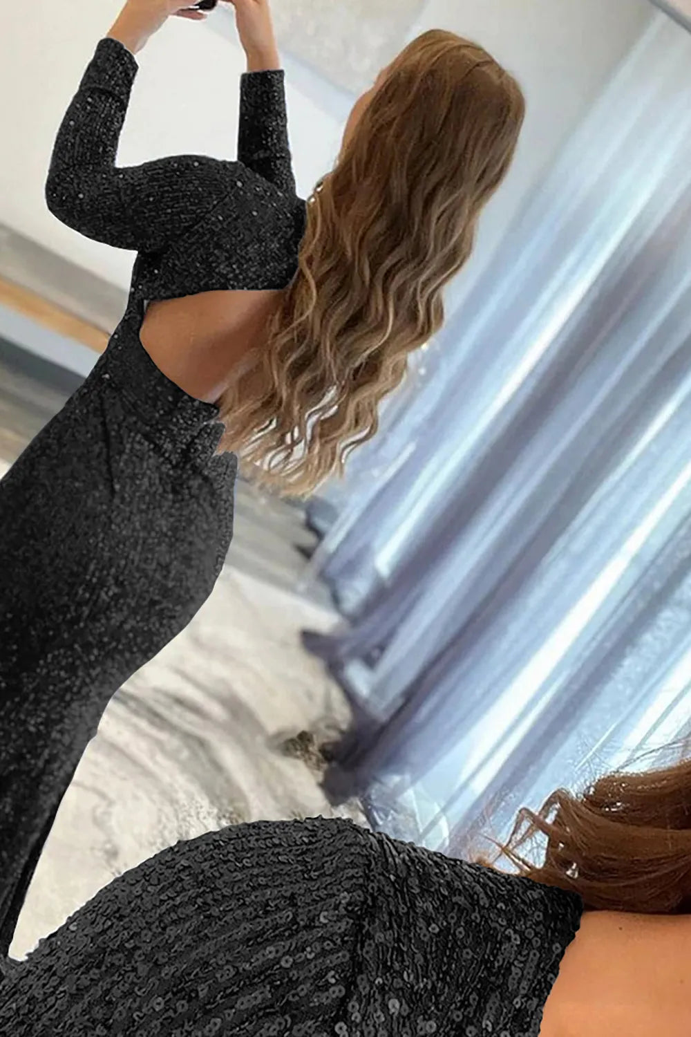 Wholesale Mermaid Glitter Black Sequins Mesh Evening Dress Backless Prom Dress prom dresses shops