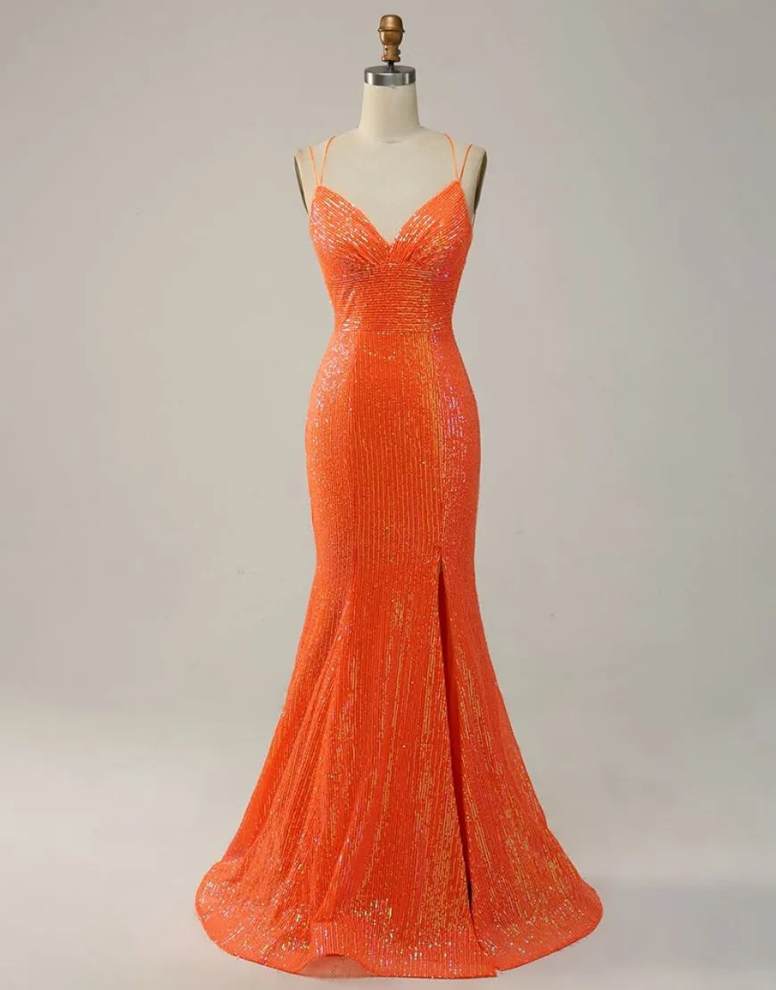 Wholesale Mermaid Spaghetti Straps Lace Up-Corset Prom Dress With Split