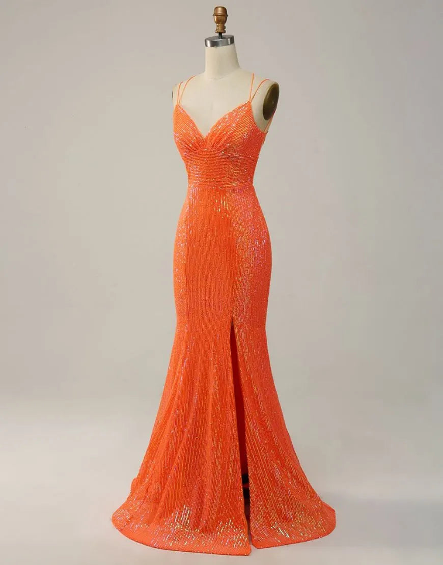 Wholesale Mermaid Spaghetti Straps Lace Up-Corset Prom Dress With Split