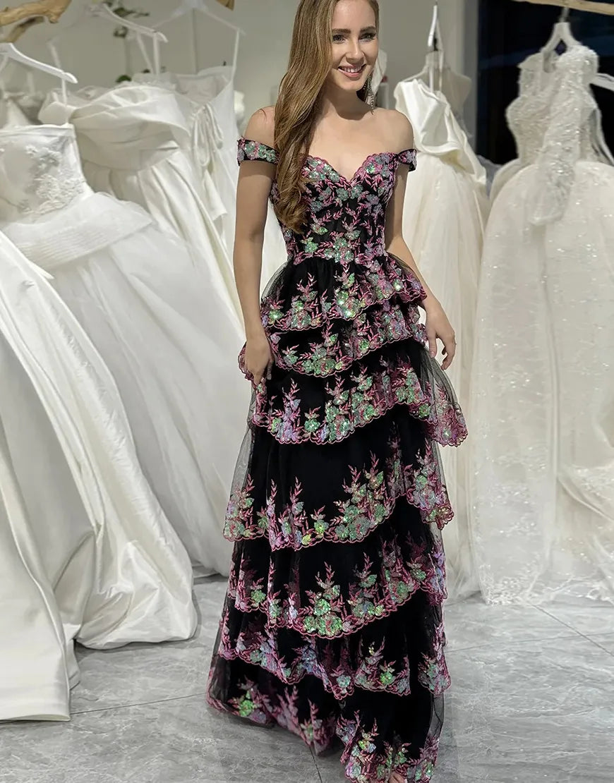 Wholesale Charming A-Line Sweep Train Long Tiered Prom Dress With Split long prom dresses with sleeves