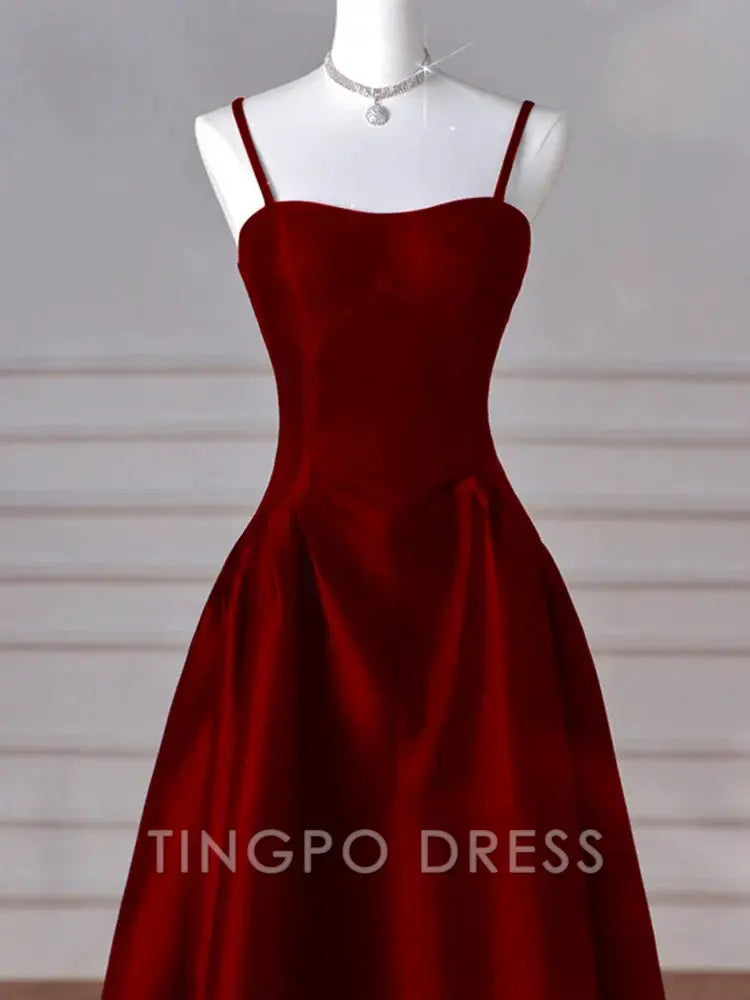 TingPo Wholesale A-line Navy Blue Satin Straps Long Formal Dress BURGUNDY Prom Dress