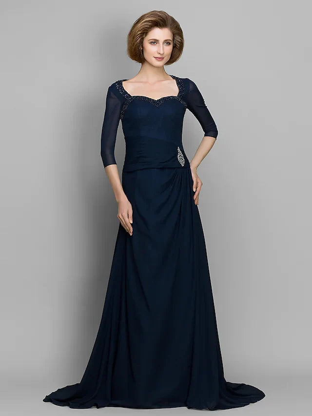Wholesale A-Line Mother of the Bride Dress Elegant Sweetheart Neckline Chiffon Length Sleeve with Ruched Beading
