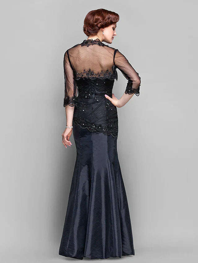 Wholesale Mother of the Bride Dress Wrap Included Sweetheart Neckline Floor Length Taffeta Tulle Length Sleeve with Lace Ruched Beading