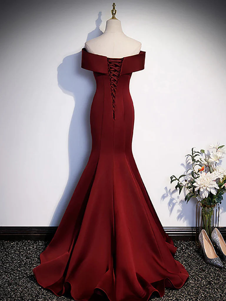 Wholesale Burgundy Mermaid Off The Shoulder Long Prom Dress Formal Evening Dresses