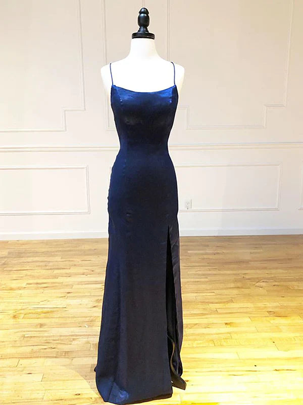 TingPo Wholesale Backless Dark Navy Blue Long Prom Dresses Evening Dresses