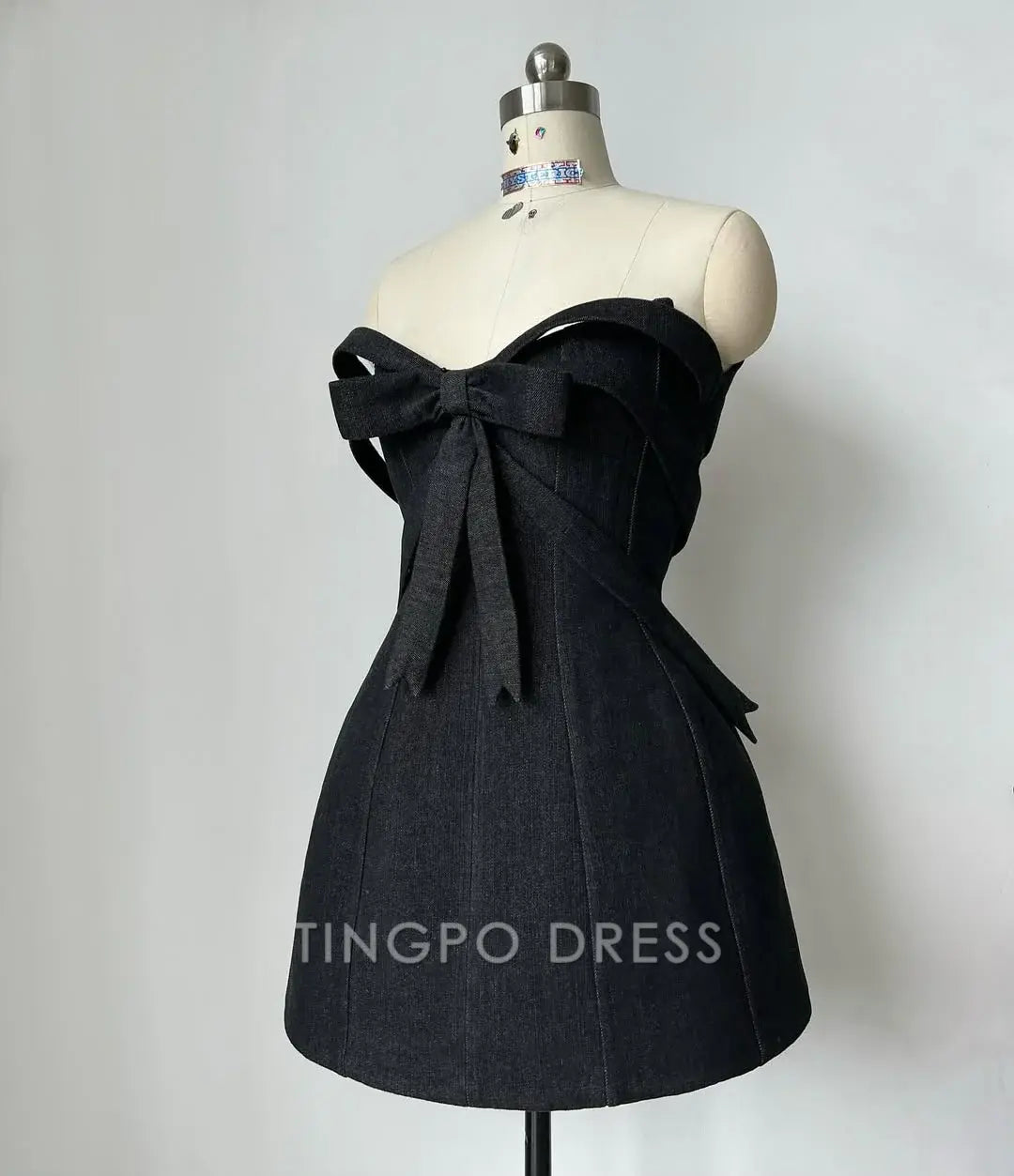 TingPo Wholesale Elegant Cute Sheath Sweetheart Black  Short Homecoming Dress with Bowknot formal wear dresses