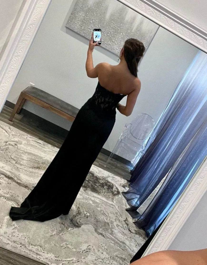 Wholesale Black Sweetheart Zipper Back Long Prom Dress With Split