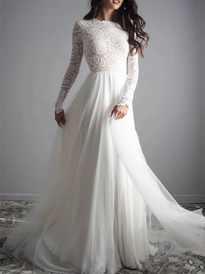 Wholesale A-Line/Princess Scoop Floor-Length Wedding Dress