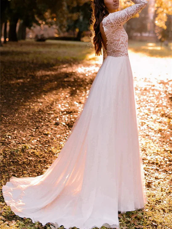 Wholesale A-Line/Princess Scoop Floor-Length Wedding Dress