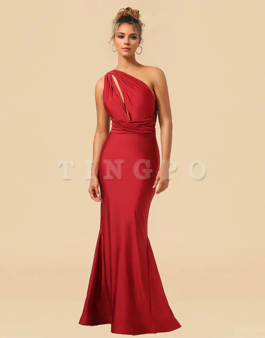 Wholesale Burgundy Mermaid Long Satin Convertible Bridesmaid Dress Bridesmaid dress shop