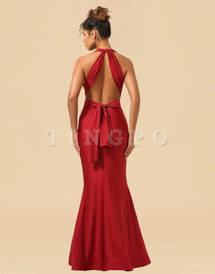 Wholesale Burgundy Mermaid Long Satin Convertible Bridesmaid Dress Bridesmaid dress shop