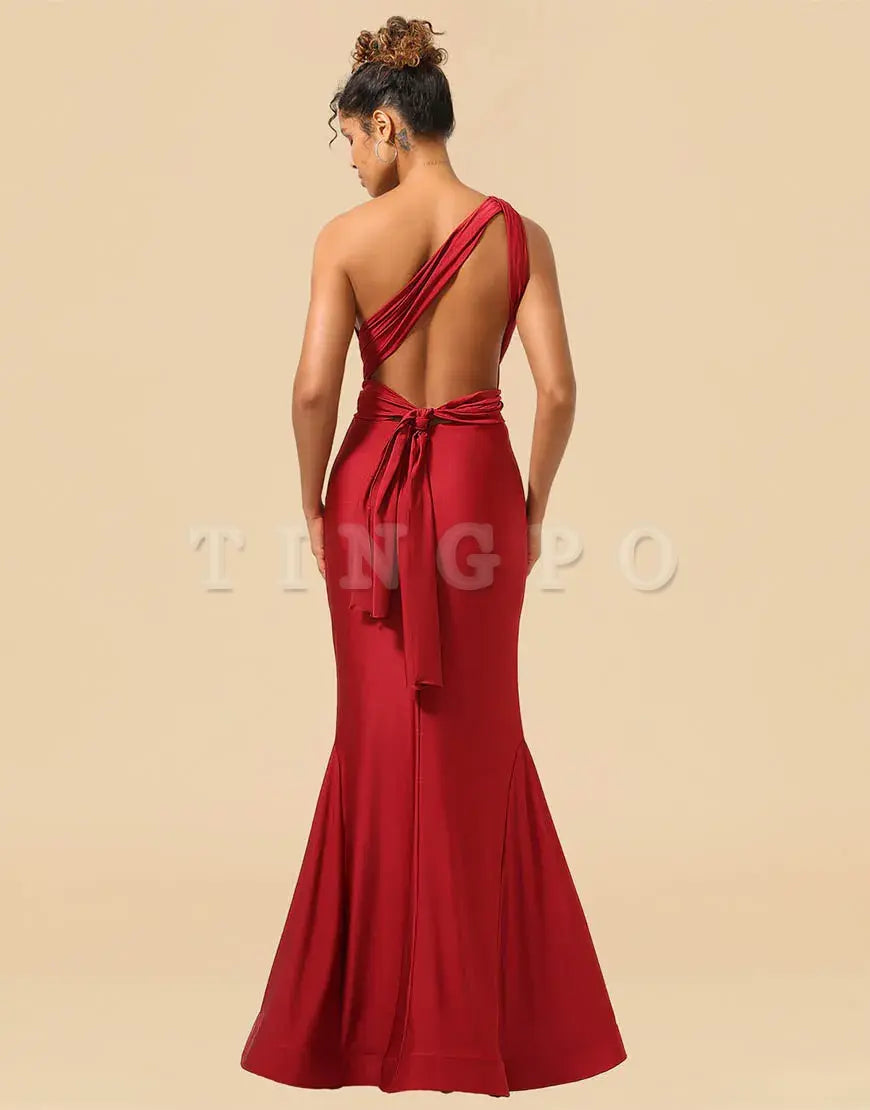 Wholesale Burgundy Mermaid Long Satin Convertible Bridesmaid Dress Bridesmaid dress shop