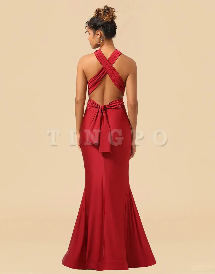 Wholesale Burgundy Mermaid Long Satin Convertible Bridesmaid Dress Bridesmaid dress shop
