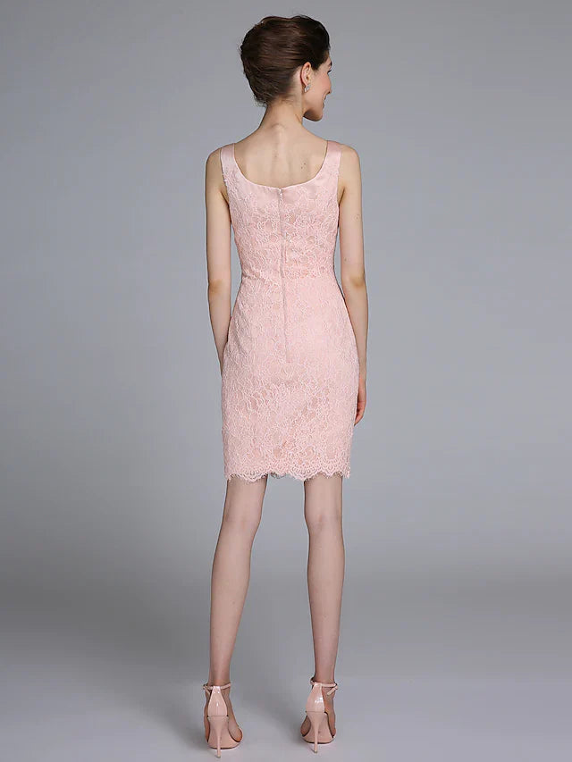 Wholesale Mother of the Bride Dress Convertible Dress Scoop Neck Short Mini Lace Satin Long Sleeve with Lace Appliques