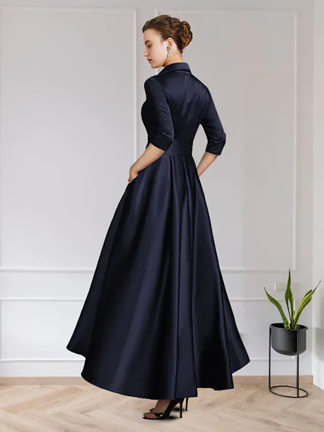 Wholesale A-Line Mother of the Bride Dress Elegant Jewel Neck Asymmetrical Chiffon Lace Short Sleeve with Pleats Appliques