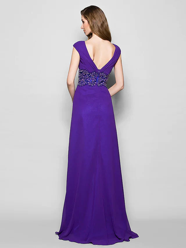 Wholesale A-Line Mother of the Bride Dress Furcal Scoop Neck Satin Georgette Sleeveless with Crystals Beading Appliques