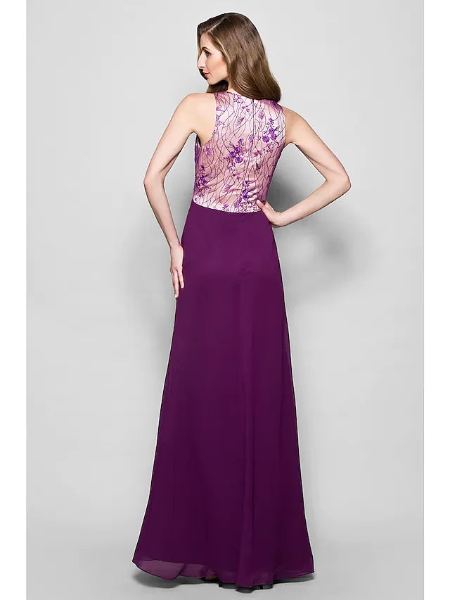 Wholesale A-Line Mother of the Bride Dress Wrap Included V Neck Floor Length Chiffon Satin Sleeveless with Lace Bow(s)