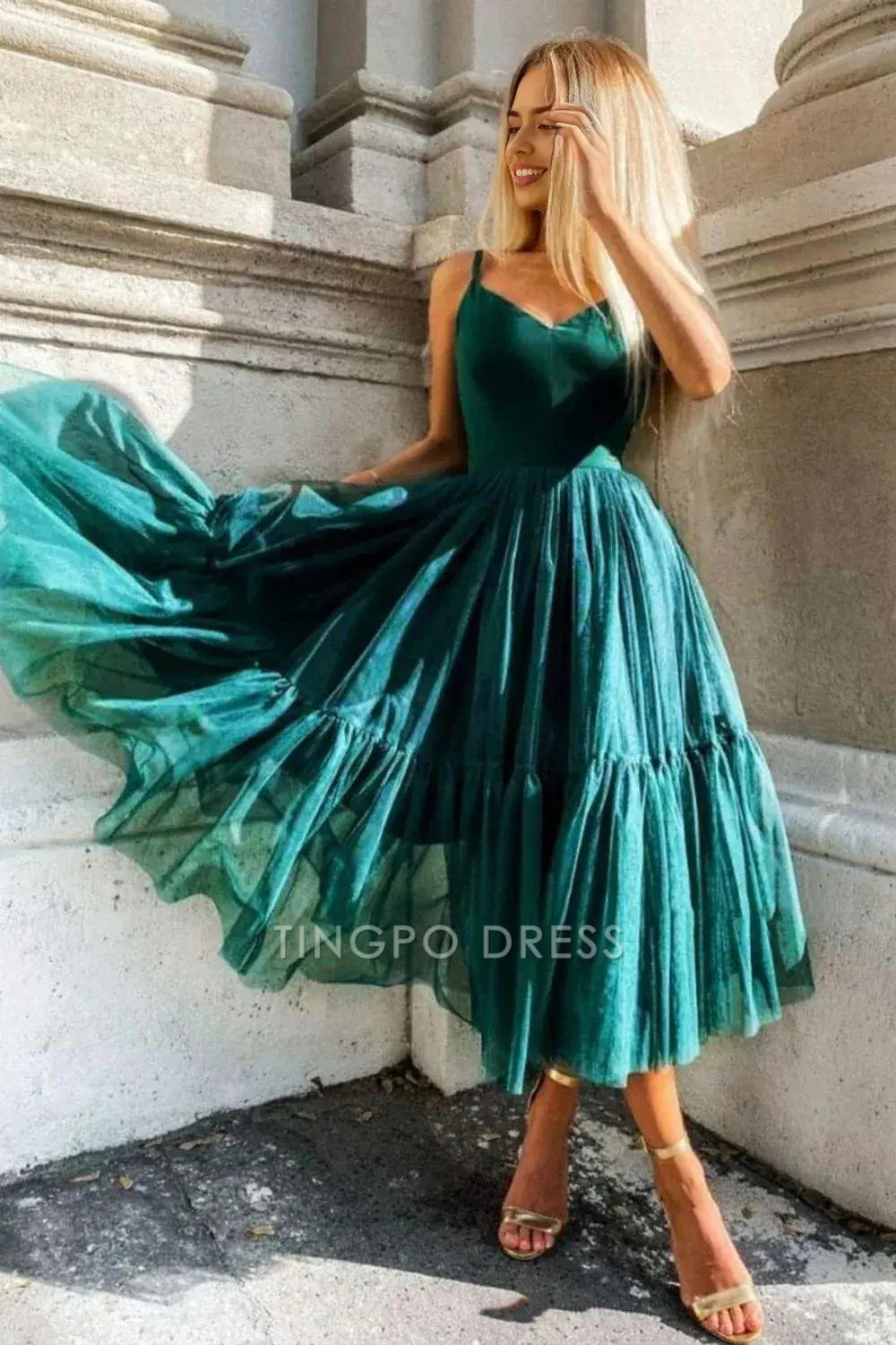 TingPo Wholesale Elegant Charming A-line V-neck Spaghetti Straps Homecoming Dress formal wear dresses