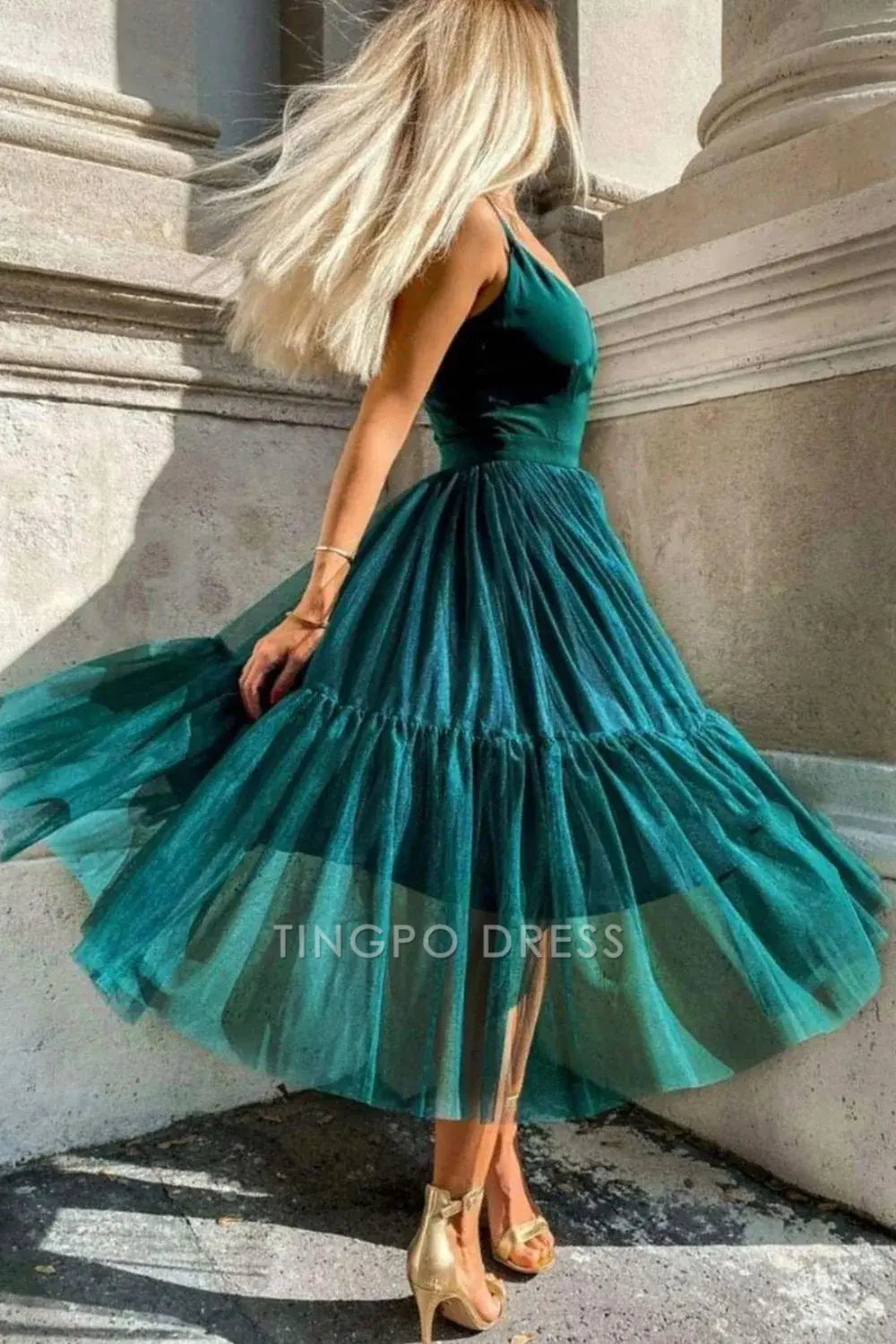 TingPo Wholesale Elegant Charming A-line V-neck Spaghetti Straps Homecoming Dress formal wear dresses