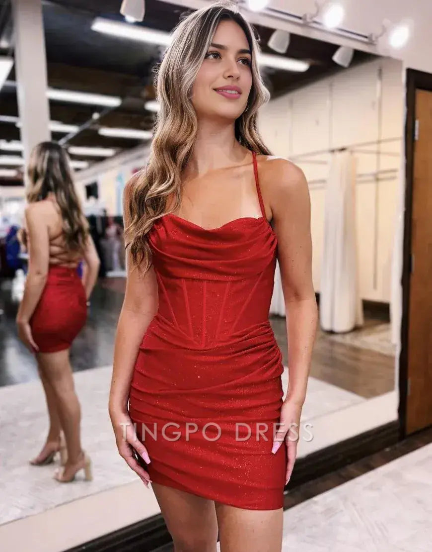 TingPo Wholesale Elegant Charming Bodycon Corset Back Glitter Homecoming Party Dress formal wear dresses