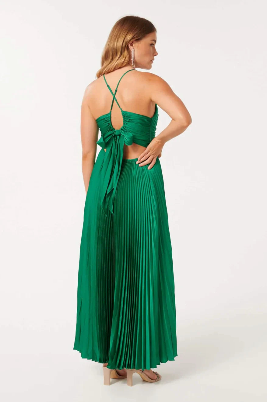 TingPo Wholesale Chic A Line Halter Neck Green Long Prom Dress with Keyhole