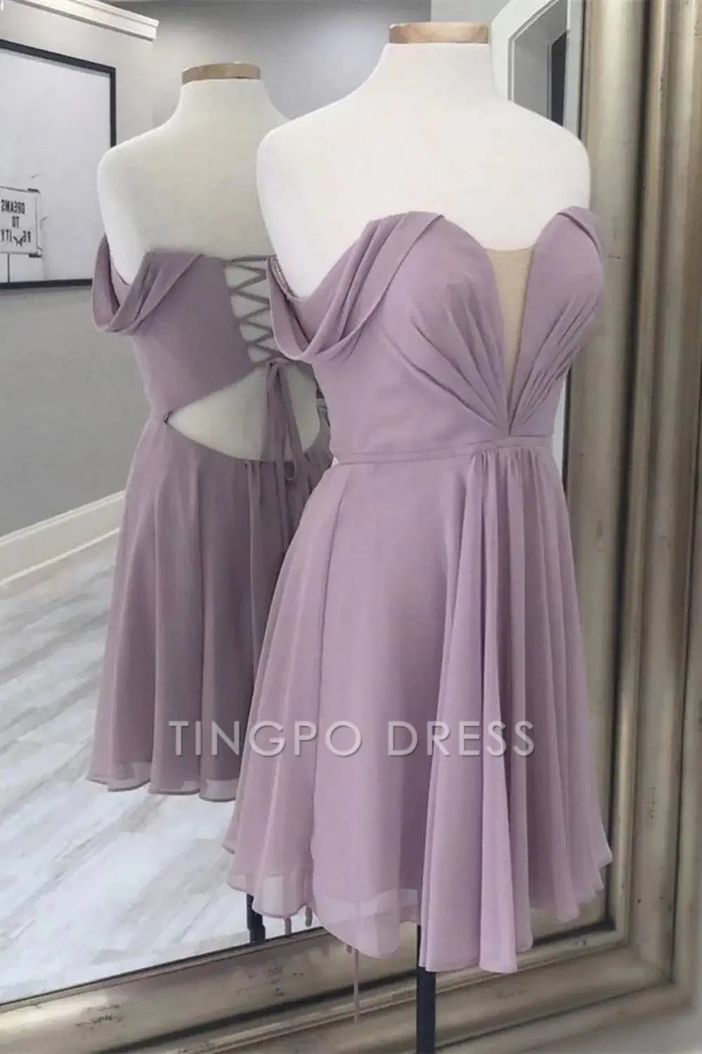 TingPo Wholesale Elegant Chiffon Off The Shoulder Homecoming Dress With Corset formal wear dresses