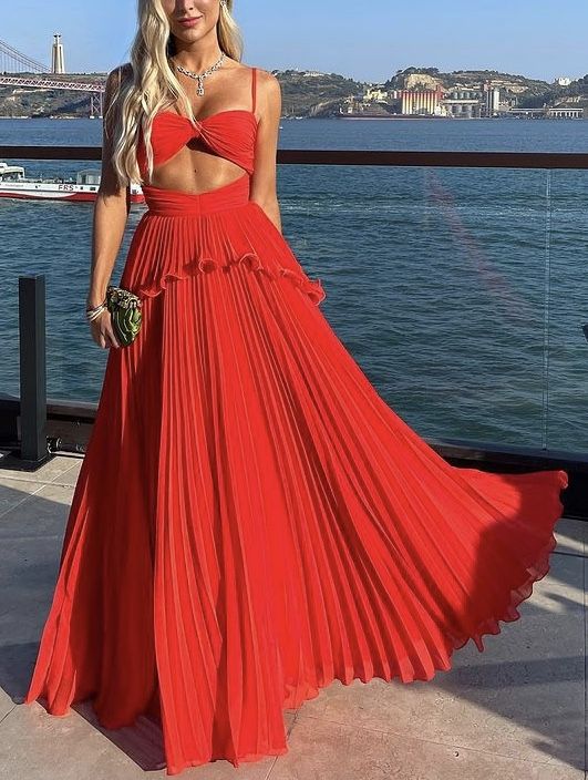 TingPo Wholesale Chiffon Prom Dress Spaghetti Strap Floor Length Sleeveless Formal Evening Dresses