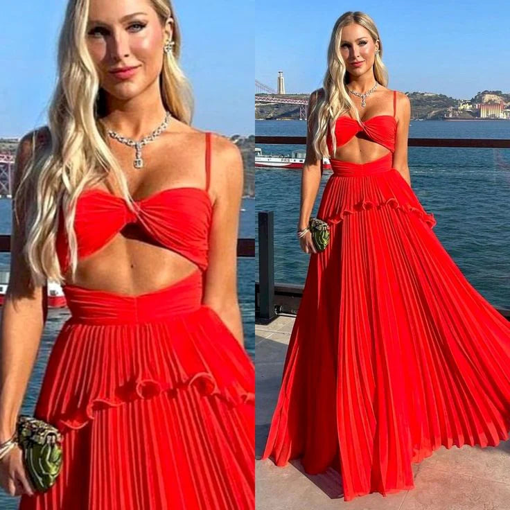 TingPo Wholesale Chiffon Prom Dress Spaghetti Strap Floor Length Sleeveless Formal Evening Dresses