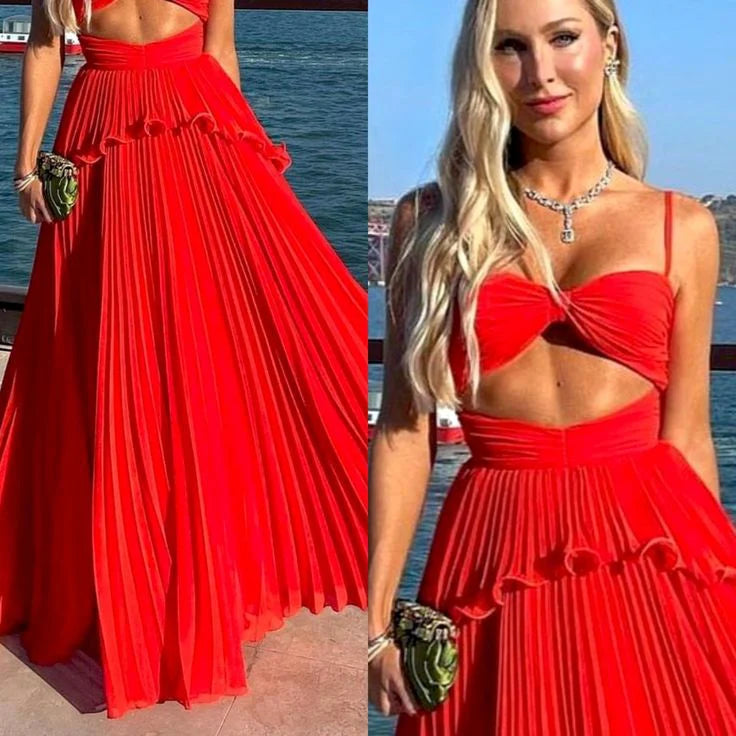 TingPo Wholesale Chiffon Prom Dress Spaghetti Strap Floor Length Sleeveless Formal Evening Dresses