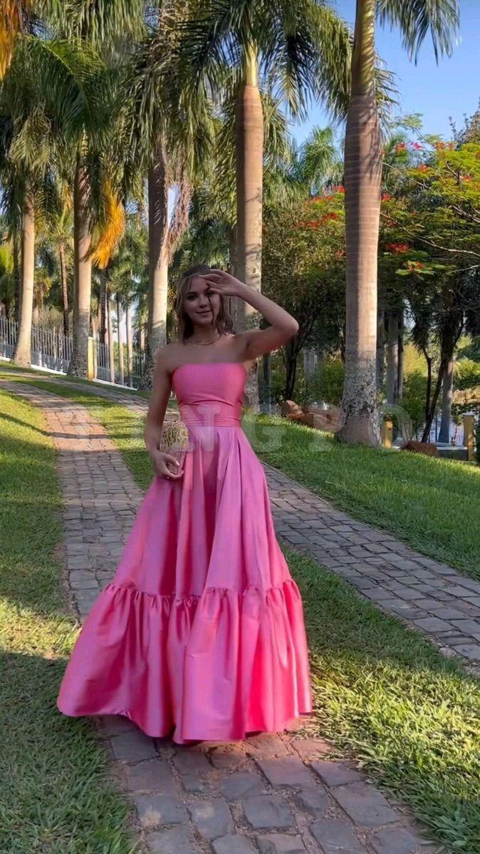 Wholesale Classy Ball Gown Strapless Pink Floor Length Satin Slit Prom Dresses Evening Gowns gowns evening dresses