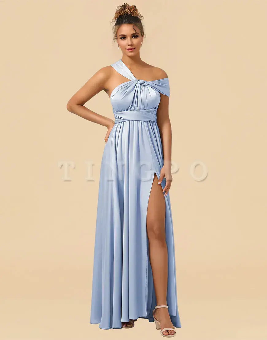 Wholesale Convertible Satin A-line Floor Length Bridesmaid Dress With Split Bridesmaid dress shop