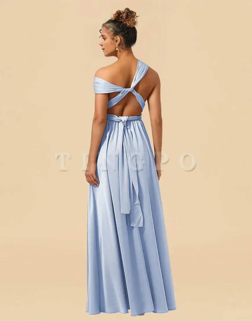 Wholesale Convertible Satin A-line Floor Length Bridesmaid Dress With Split Bridesmaid dress shop