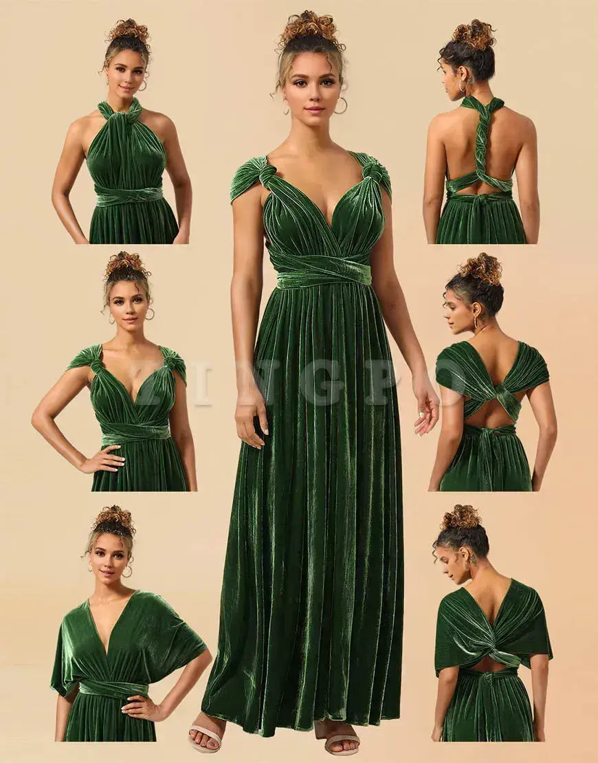Wholesale Convertible Velvet A-line Floor Length Bridesmaid Dress Bridesmaid dress shop