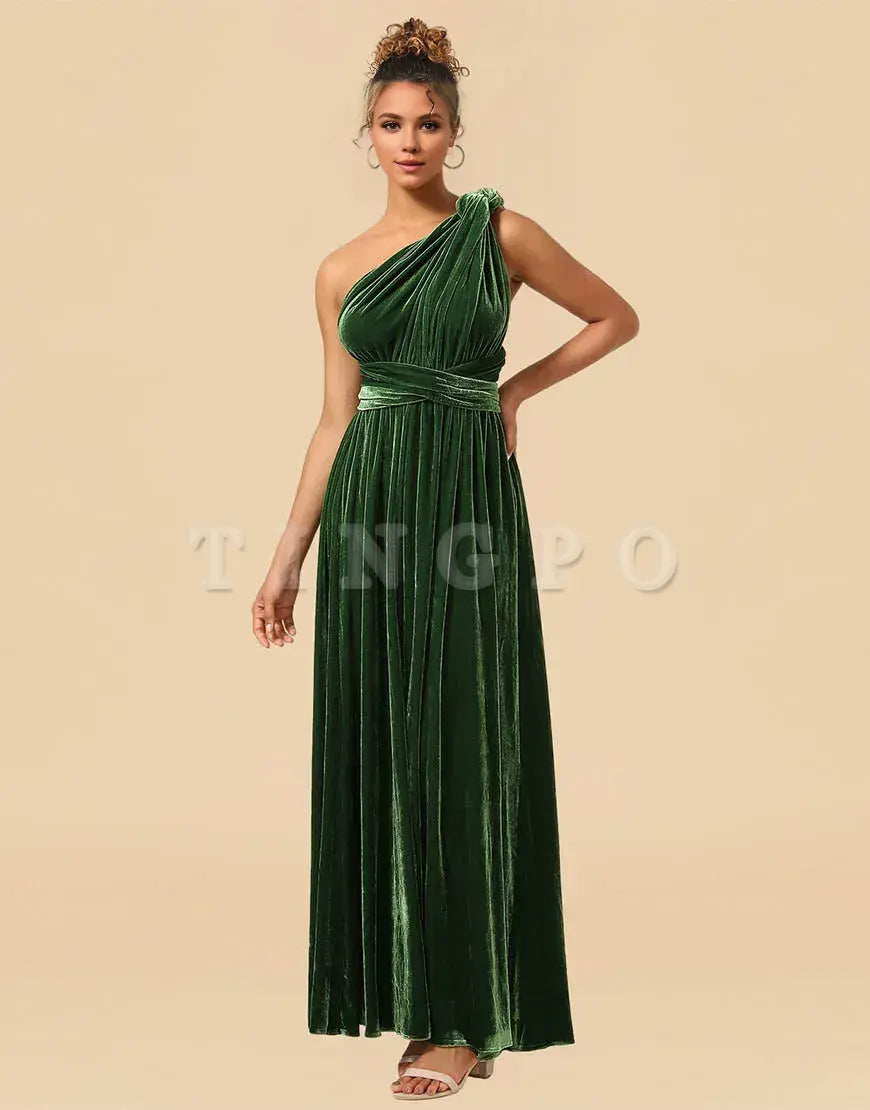 Wholesale Convertible Velvet A-line Floor Length Bridesmaid Dress Bridesmaid dress shop