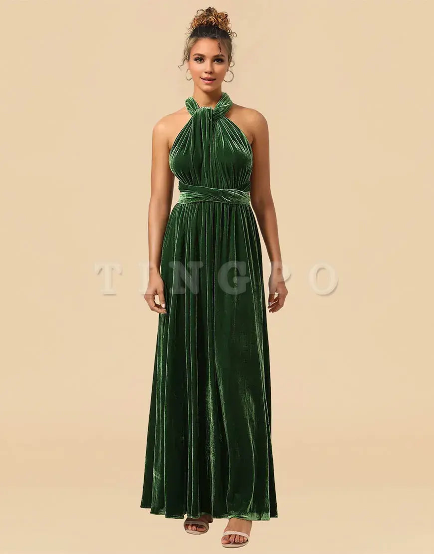 Wholesale Convertible Velvet A-line Floor Length Bridesmaid Dress Bridesmaid dress shop