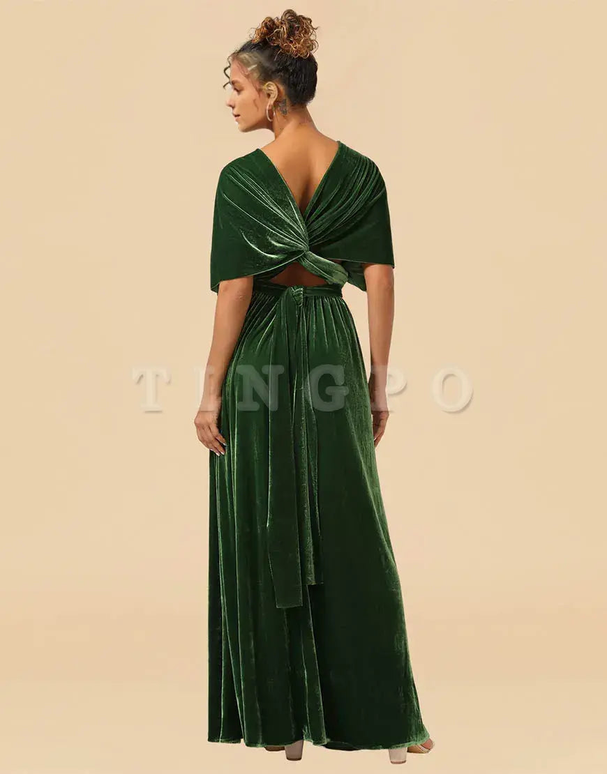 Wholesale Convertible Velvet A-line Floor Length Bridesmaid Dress Bridesmaid dress shop