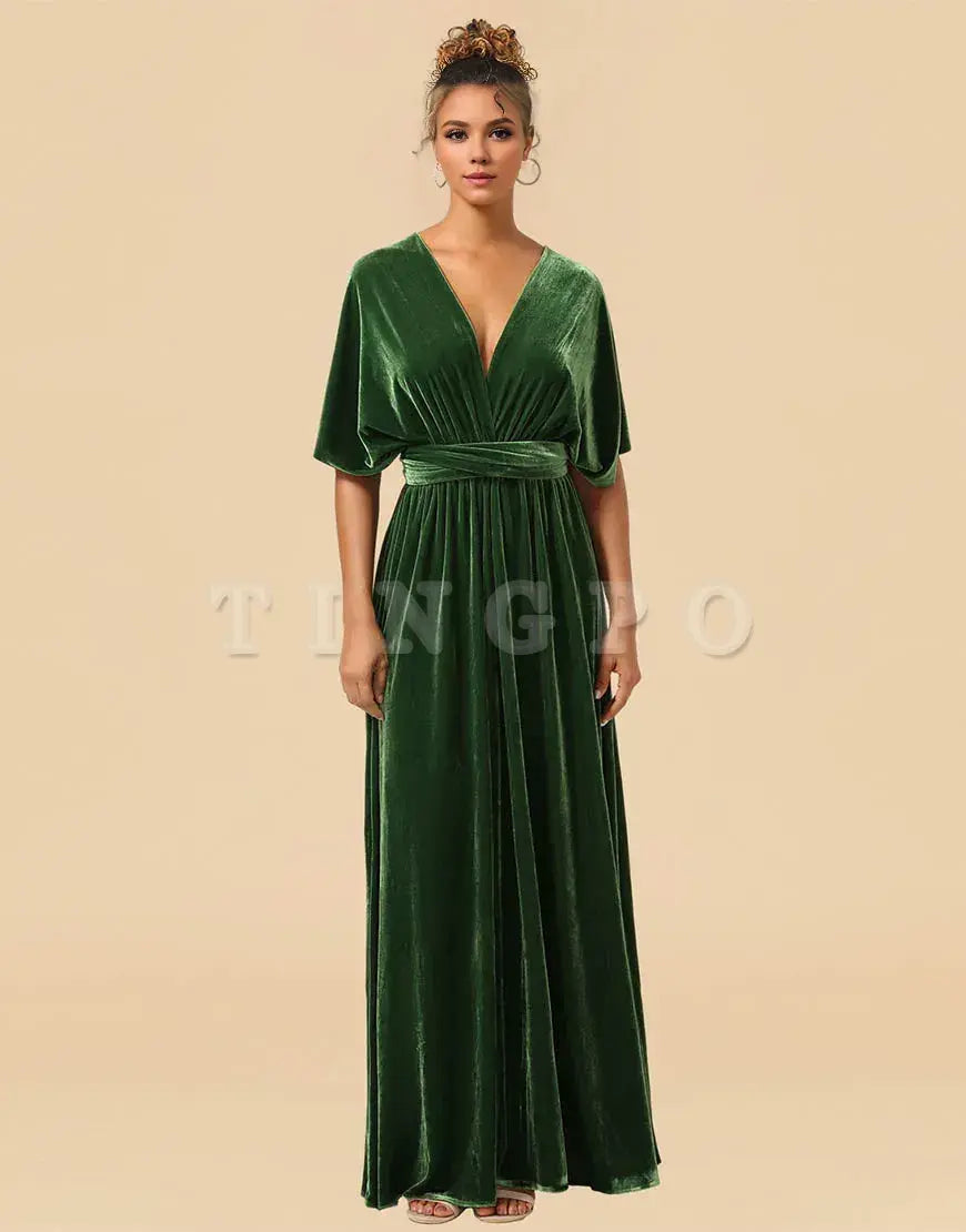 Wholesale Convertible Velvet A-line Floor Length Bridesmaid Dress Bridesmaid dress shop