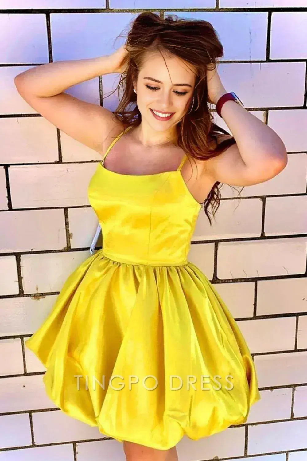 TingPo Wholesale Elegant Cute A-line Spaghetti Straps Short Homecoming Dress formal wear dresses