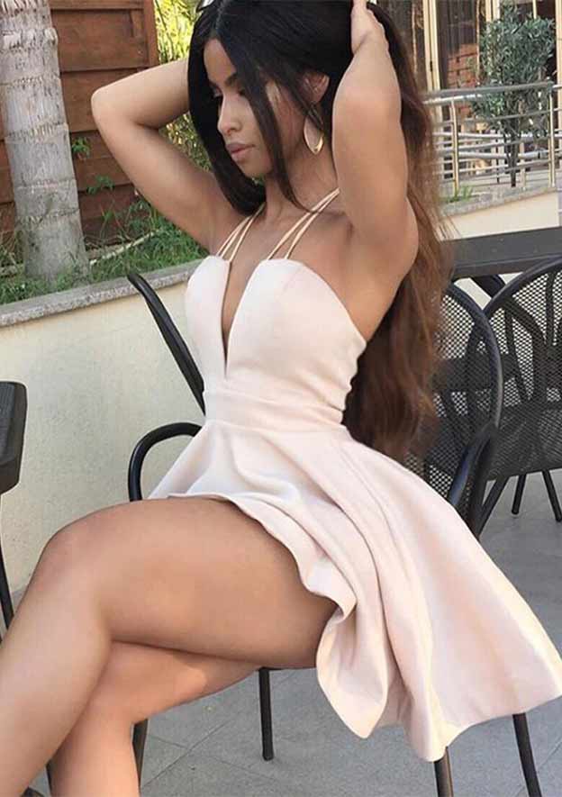 TingPo Wholesale Cute Mini A-line Satin Homecoming Dress