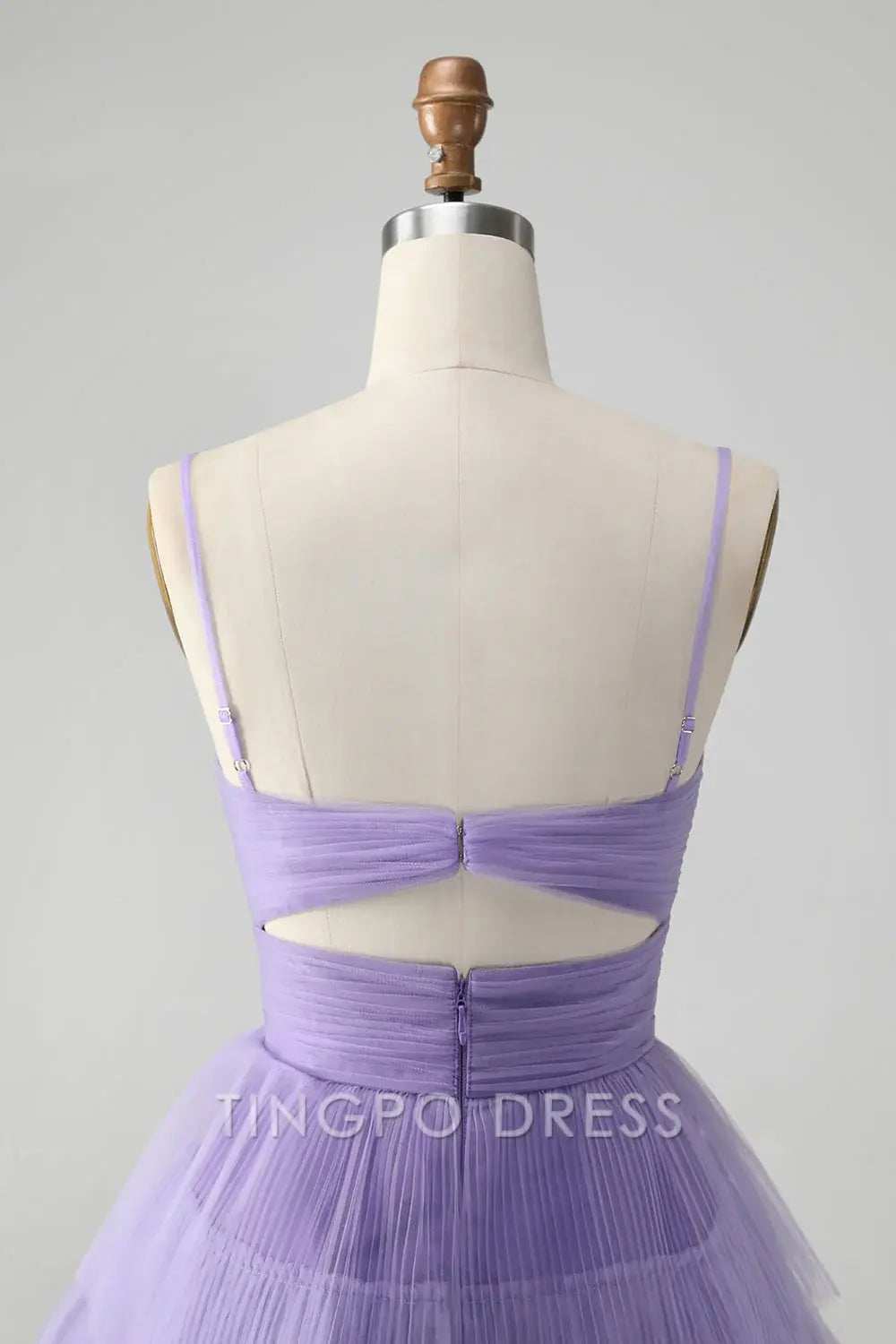 TingPo Wholesale Elegant Cute Purple A Line Spaghetti Straps Tulle Tiered Short Homecoming Dress formal wear dresses