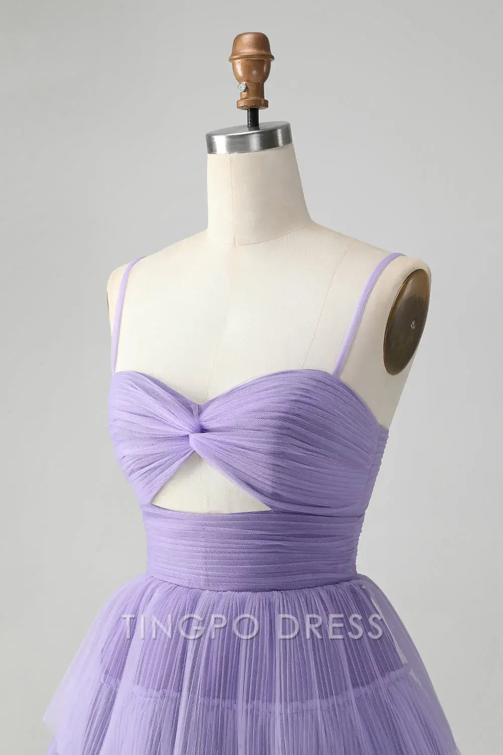 TingPo Wholesale Elegant Cute Purple A Line Spaghetti Straps Tulle Tiered Short Homecoming Dress formal wear dresses